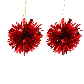 Lot de 2 Suspensions Pompon rouges 7 cm