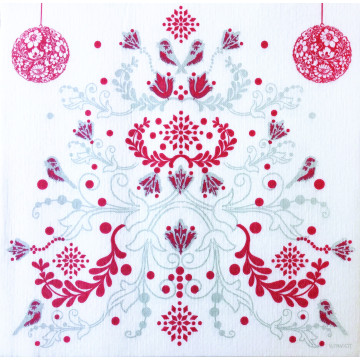 Lot de 20 serviettes intissé Arbre de vie rouges 25 x 25 cm