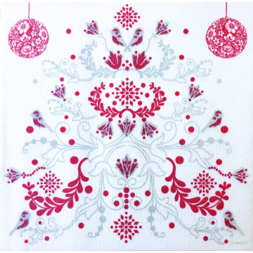 Lot de 20 serviettes intissé Arbre de vie rouges 40 x 40 cm