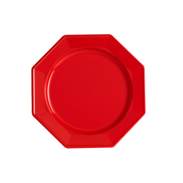 Lot de 8 assiettes à dessert plastiques réutilisables octogonales rouge 16,5 cm