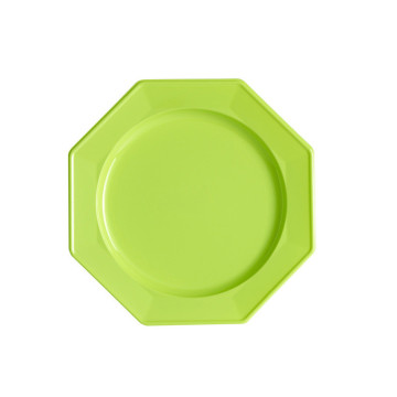 Lot de 8 assiettes à dessert plastiques réutilisables octogonales vert anis 16,5 cm
