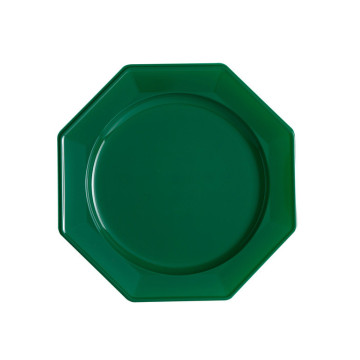Lot de 8 assiettes à dessert plastiques réutilisables octogonales vert sapin 16,5 cm