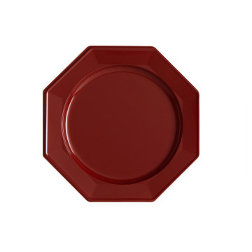 Lot de 8 assiettes à dessert plastiques réutilisables octogonales bordeaux 16,5 cm