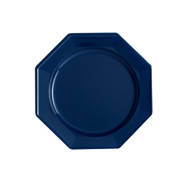 Lot de 8 assiettes à dessert plastiques réutilisables octogonales bleu marine 16,5 cm