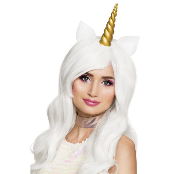 Perruque Licorne sunshine blanche avec corne