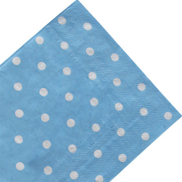 Lot de 20 serviettes jetables bleues pois blancs en papier 33 x 33 cm