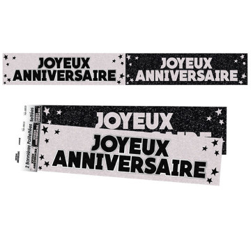 Lot de 2 bannières Joyeux anniversaire paillettes noires