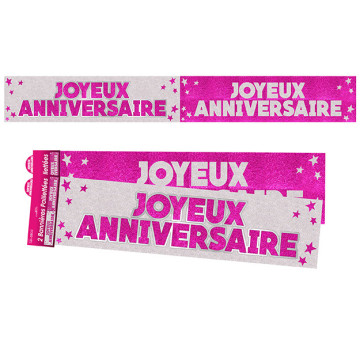 Lot de 2 bannières Joyeux anniversaire paillettes roses