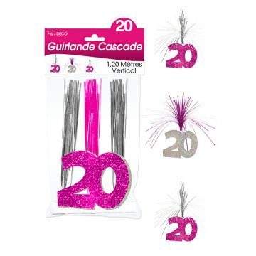 Guirlande Cascade 20 ans Hologramme rose