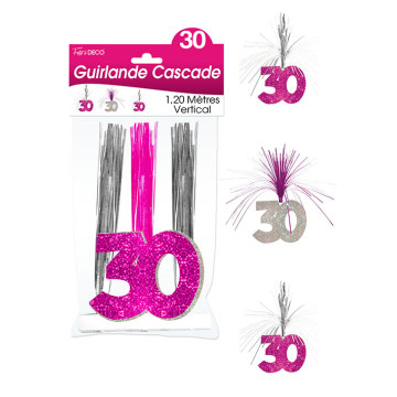 Guirlande Cascade 30 ans Hologramme rose