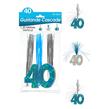 Guirlande Cascade 40 ans Hologramme bleue
