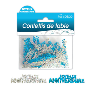 Confettis de table Joyeux Anniversaire bleus