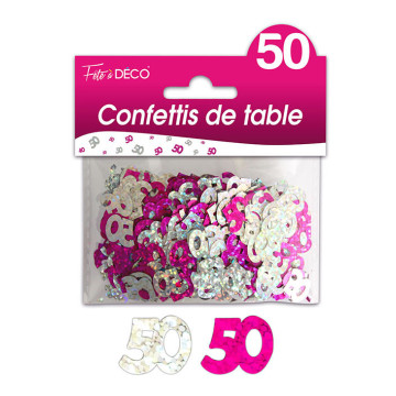 Confettis de table 50 ans Hologramme Rose argent