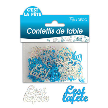 Confettis de table C'est la fête bleus argent