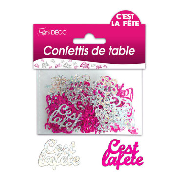 Confettis de table C'est la fête roses argent