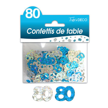 Confettis de table 80 ans Hologramme bleu argent