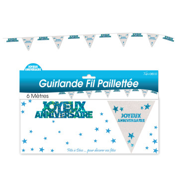 Guirlande Fil Joyeux Anniversaire Hologramme bleue