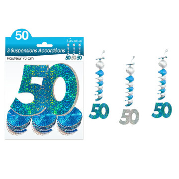 Lot de 3 Suspensions Accordéon 50 ans  Hologramme bleues