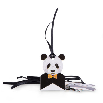 Lot de 8 étiquettes Panda avec lien satin noir 6 x 4 cm
