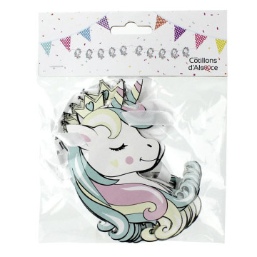 Guirlande Licorne 10 fanions paillettes champagne 2,1 m