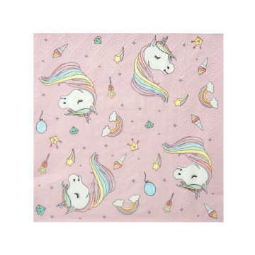 Lot de 20 serviettes jetables Jolie Licorne dorée 33 x 33 cm