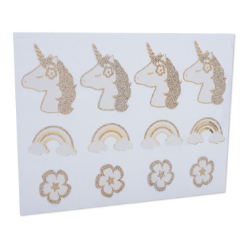 Lot de 24 stickers Licorne paillette champagne 6,5 x 5 cm