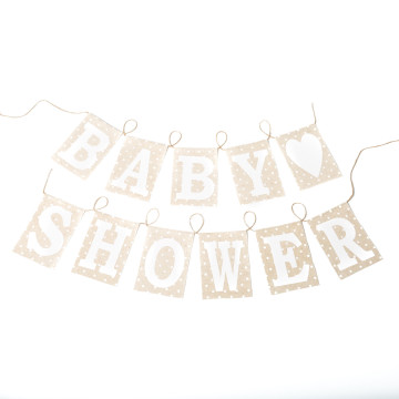 Guirlande baby shower fanions lin et blanc 2,50 m