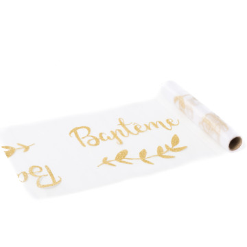 Chemin de table Baptême paillette or organza 28 cm x 5 m