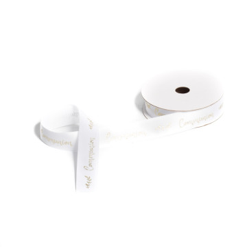 Rouleau de Ruban satin blanc Communion or 19 mm x 10 m