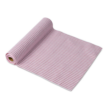 Chemin de table lin blanc rayé rose 28 cm x 5 m