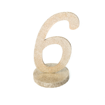Marque table 6 pailletésur socle champagne 20 cm
