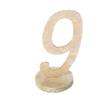 Marque table 9 pailleté sur socle champagne 20 cm