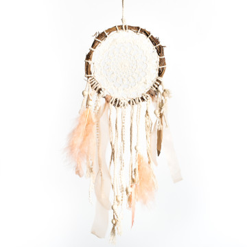 Attrape rêve dentelle ivoire/pêche 16 x55 cm