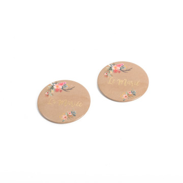Lot de 2 Badges Le Marié/La Mariée Folk et or 5 cm