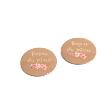 Lot de 2 Badges Témoin du marié Folk et or 5 cm