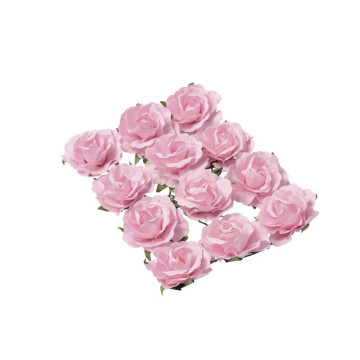 Lot de 12 Roses roses sur tige 3,5 cm
