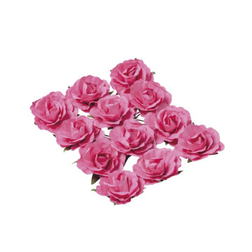 Lot de 12 Roses fuschia sur tige 3,5 cm