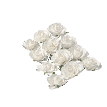 Lot de 12 Roses blanches sur tige 3,5 cm