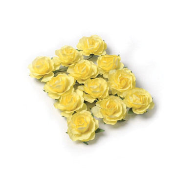 Lot de 12 Roses jaunes sur tige 3,5 cm