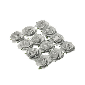 Lot de 12 Roses grises sur tige 3,5 cm