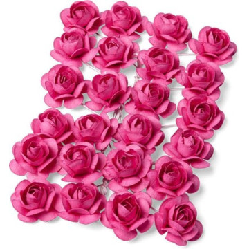 Lot de 24 Roses fuschia sur tige 2,1 cm
