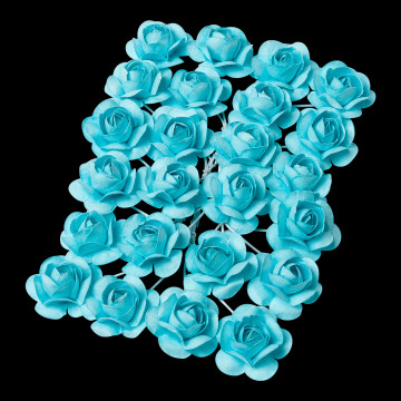 Lot de 24 Roses turquoise sur tige 2,1 cm