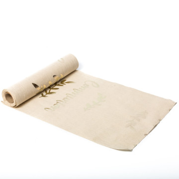 Chemin de table lin floqué communion champagne 28 x 5 m