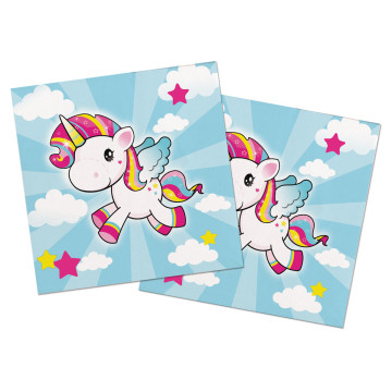 Lot de 20 serviettes jetables Licorne 33 x 33 cm