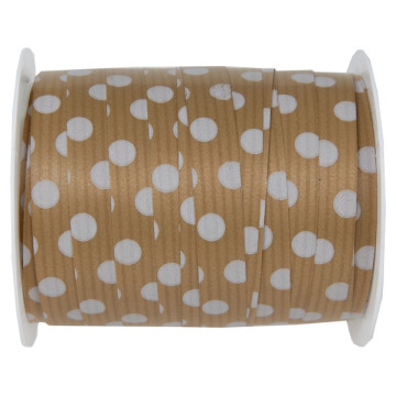 Rouleau de bolduc kraft pois blancs 10mm x 25 m