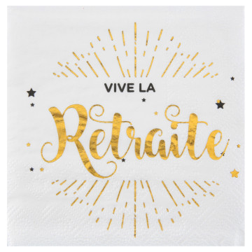 Lot de 20 serviettes jetables Vive La Retraite 25 x 25 cm