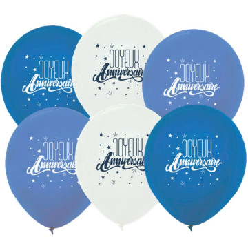 Lot de 6 ballons anniversaire garçon roi de la fête en latex bleu