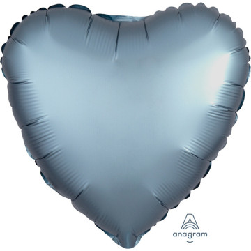 Ballon coeur satin luxe bleu acier 43 cm