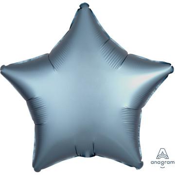 Ballon étoile satin luxe bleu acier 43 cm