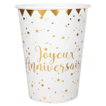 Lot de 10 gobelets Joyeux Anniversaire or